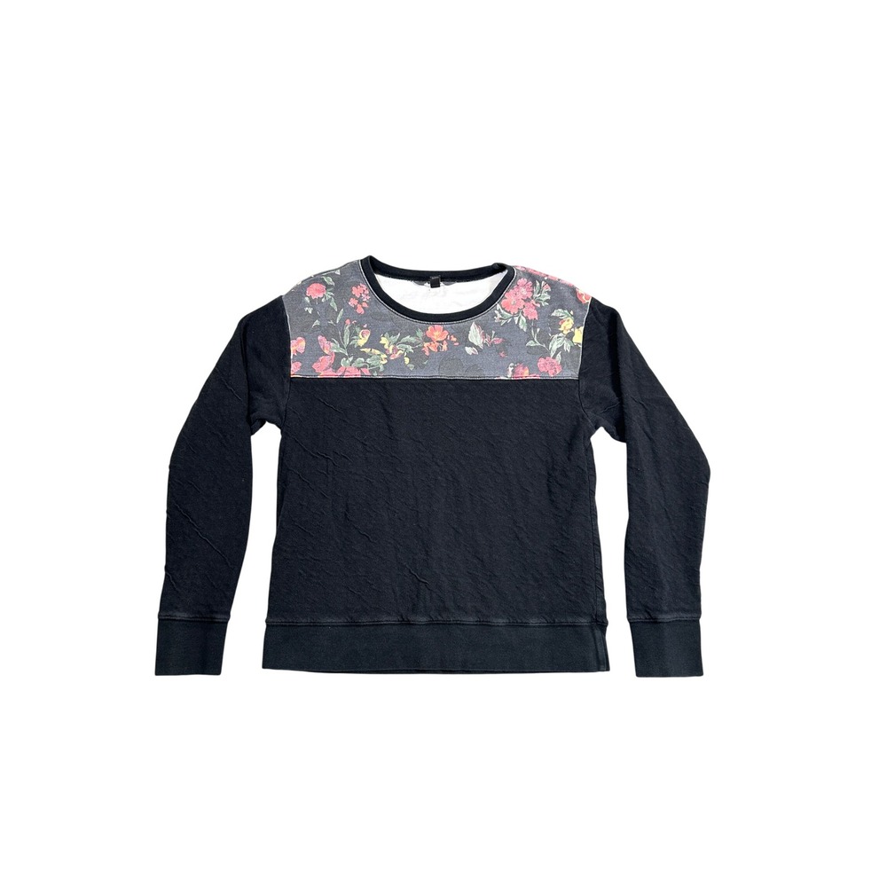 Billabong Wild Side Floral Panel Sweatshirt Black Cotton Crewneck Size 10